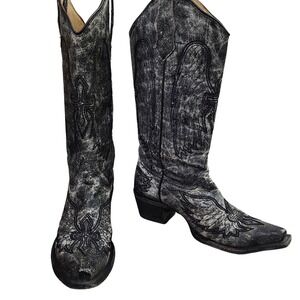 Circle G Western Boots Women's Size 6 Black Grey‎ Angel Wing Cross Embroidered